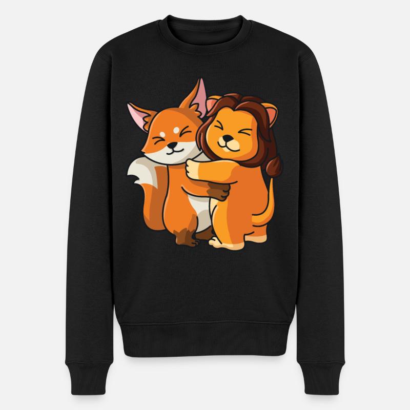 Ræv med løve elsker søde søde dyr - Økologisk premium-sweatshirt til mænd - sort