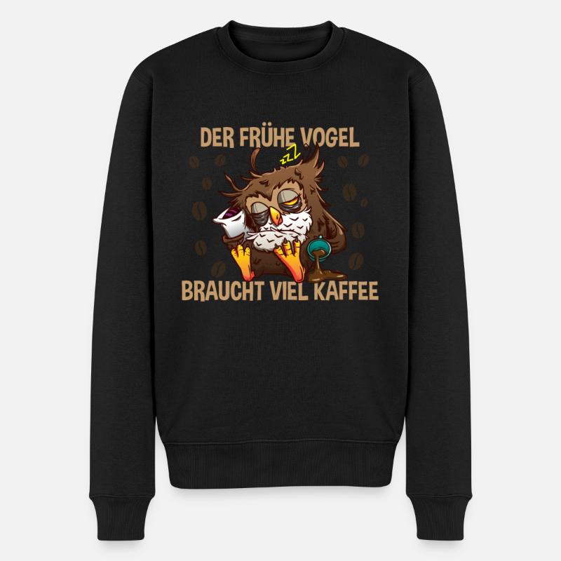 Der frühe Vogel braucht viel Kaffee Morgenmuffel - Männer Premium Bio Pullover - Schwarz