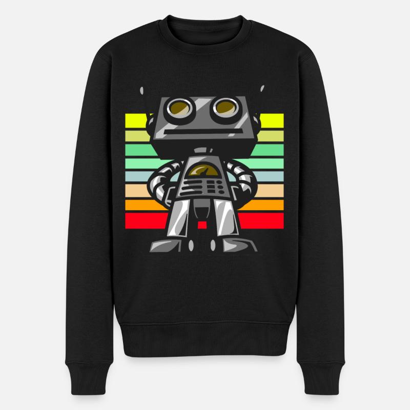 Roboter Retro Sonnenuntergang - Männer Premium Bio Pullover - Schwarz