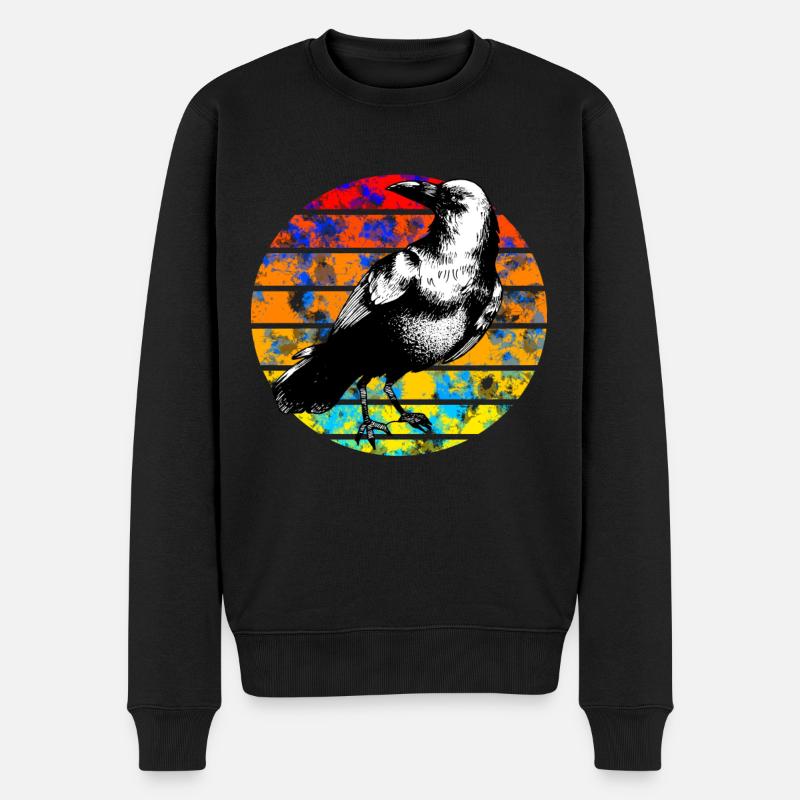 Rabe Retro Sonnenuntergang - Männer Premium Bio Pullover - Schwarz