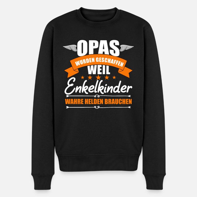 Opas Weil Enkelkinder Wahre Helden Brauchen - Männer Premium Bio Pullover - Schwarz