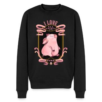 Schweinchen, lustiges Schwein, Glücksschwein - Männer Premium Bio Pullover - Schwarz - Vorne - Nico (187cm)