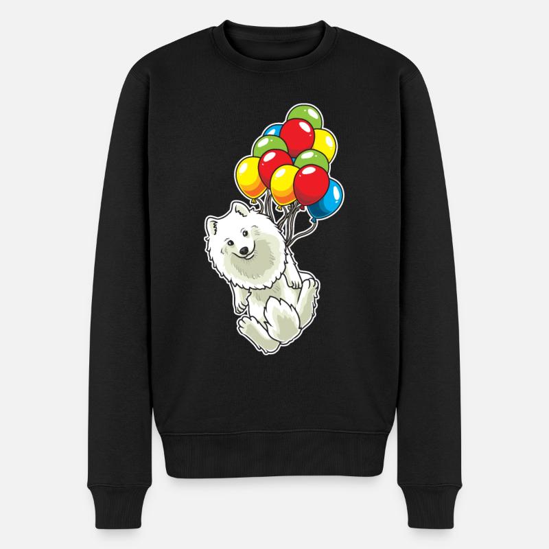 Japan-Spitz Hund mit Luftballons lustig - Männer Premium Bio Pullover - Schwarz