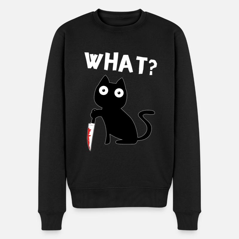 Black Murderous Cat What? Meme Katze mit Messer - Männer Premium Bio Pullover - Schwarz