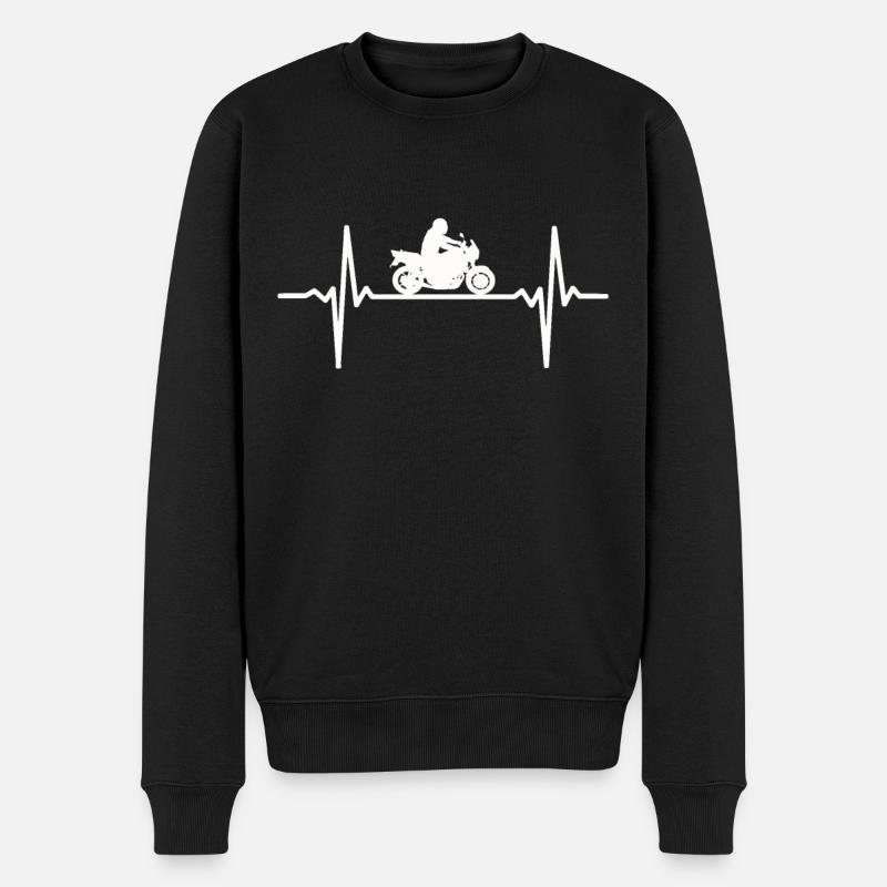 Herzschlag Motorradfahrer Puls Biker EKG Motorrad - Männer Premium Bio Pullover - Schwarz
