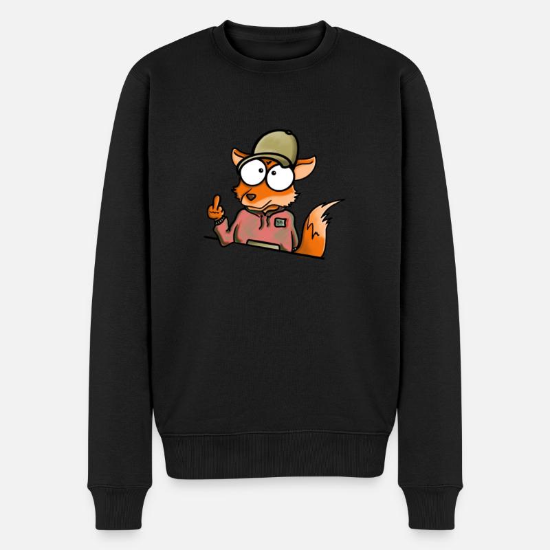 Fuchs mit Cap Mittelfinger - Männer Premium Bio Pullover - Schwarz