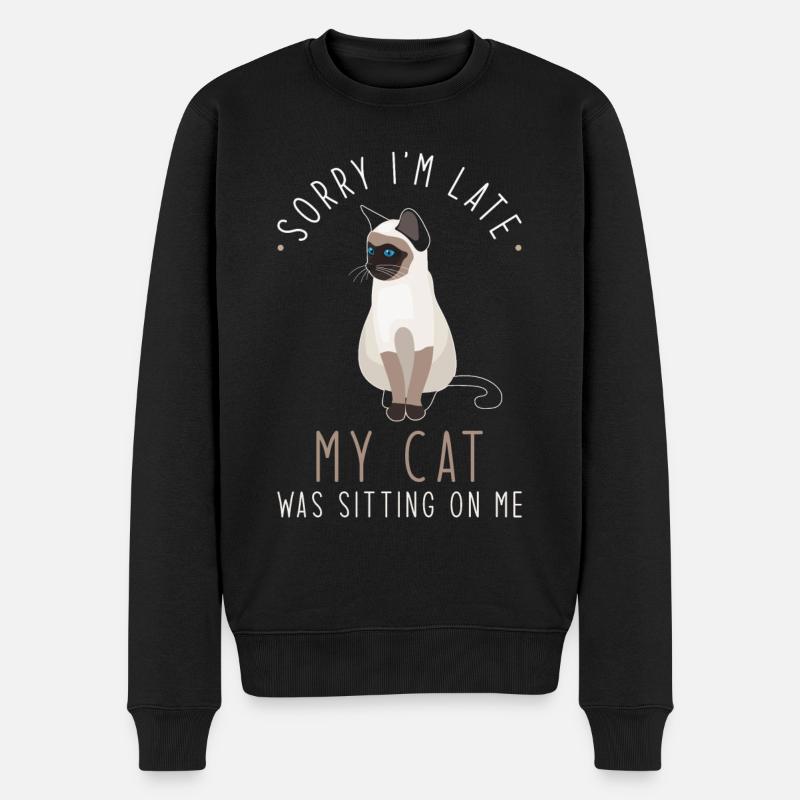 Katze Sorry Im late - Männer Premium Bio Pullover - Schwarz