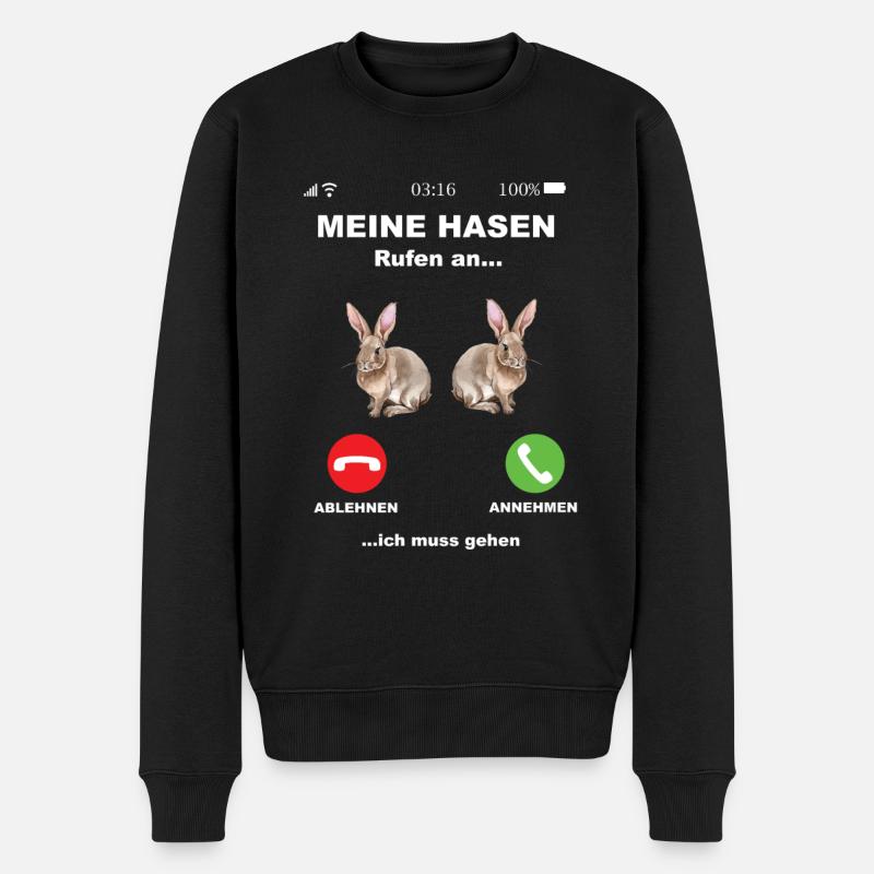 Meine Hasen rufen an - Hase Kaninchen Häschen - Männer Premium Bio Pullover - Schwarz