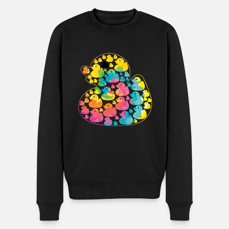 Regenbogen Ente - buntes Entchen - Männer Premium Bio Pullover - Schwarz