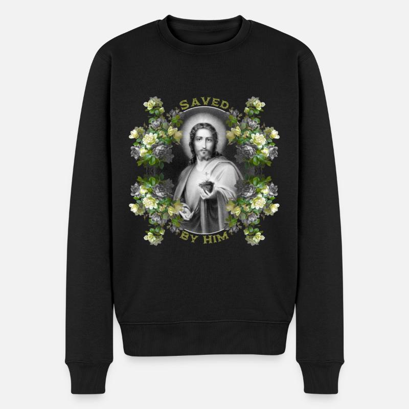 Jesus Christus mit Vintage-Rosen - Männer Premium Bio Pullover - Schwarz