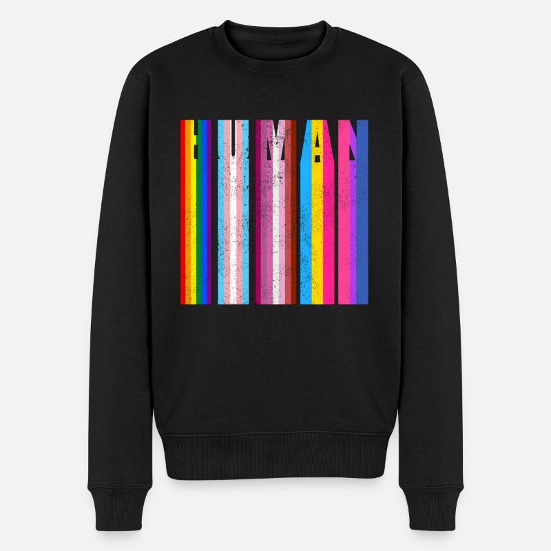 HUMAN in LGBTQ Flagge Farben - LGBTQ Flagge - Männer Premium Bio Pullover - Schwarz