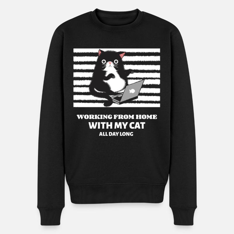 Lustige Katze im Home Office mit Laptop - Männer Premium Bio Pullover - Schwarz