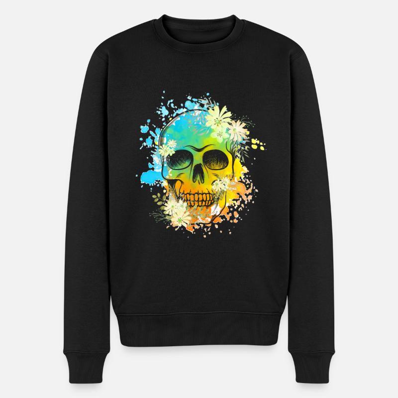 Skull Blumen - Männer Premium Bio Pullover - Schwarz