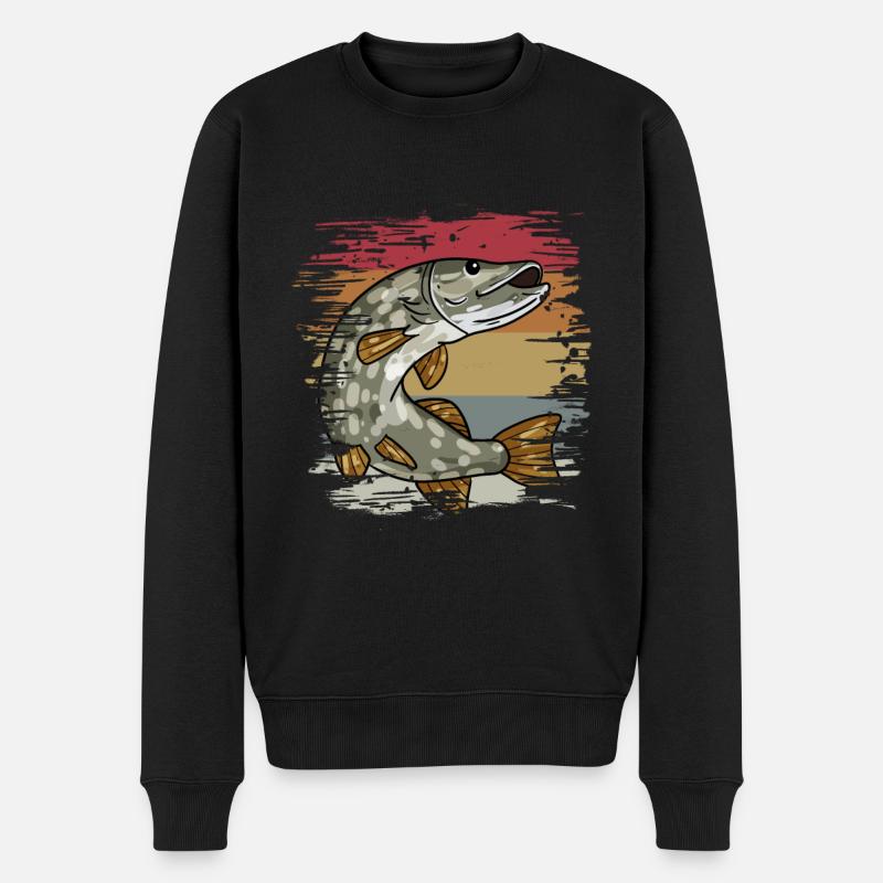 Hecht Angeln Retro - Männer Premium Bio Pullover - Schwarz