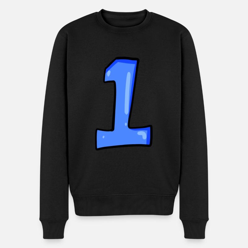 Ziffer 1 Blau - Nummer Eins - Männer Premium Bio Pullover - Schwarz