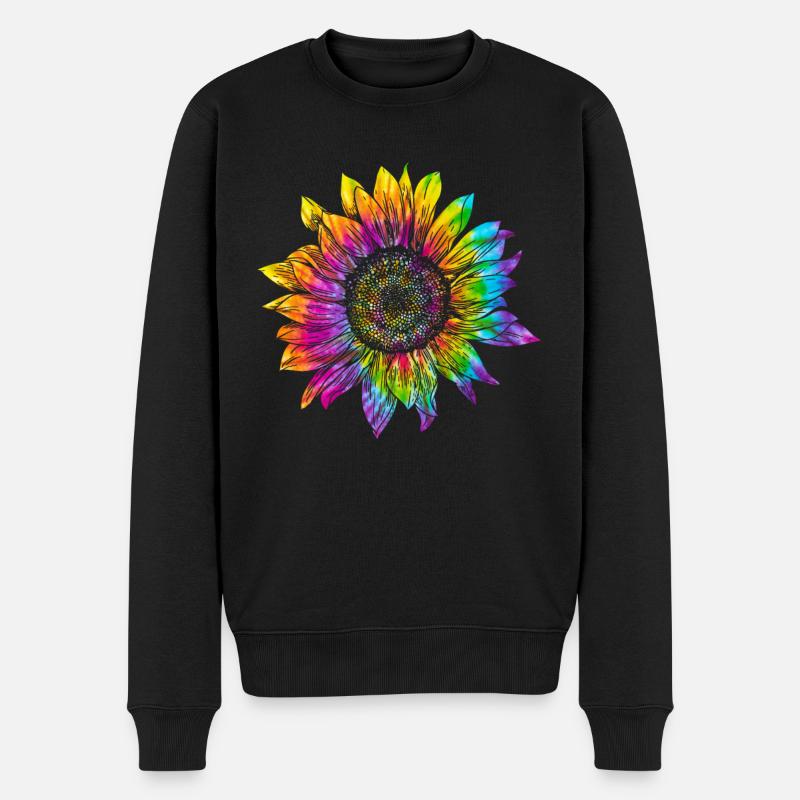 Sonnenblume Hippie - Männer Premium Bio Pullover - Schwarz