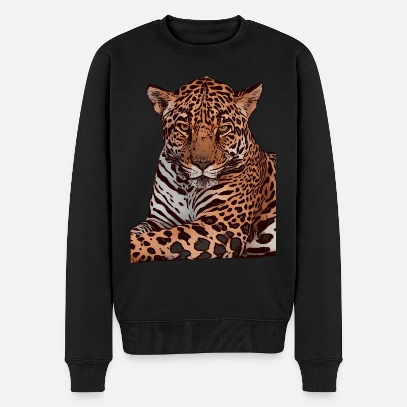 Leoparden Tiermotiv Tiergesicht Tier Damen Kinder - Männer Premium Bio Pullover - Schwarz