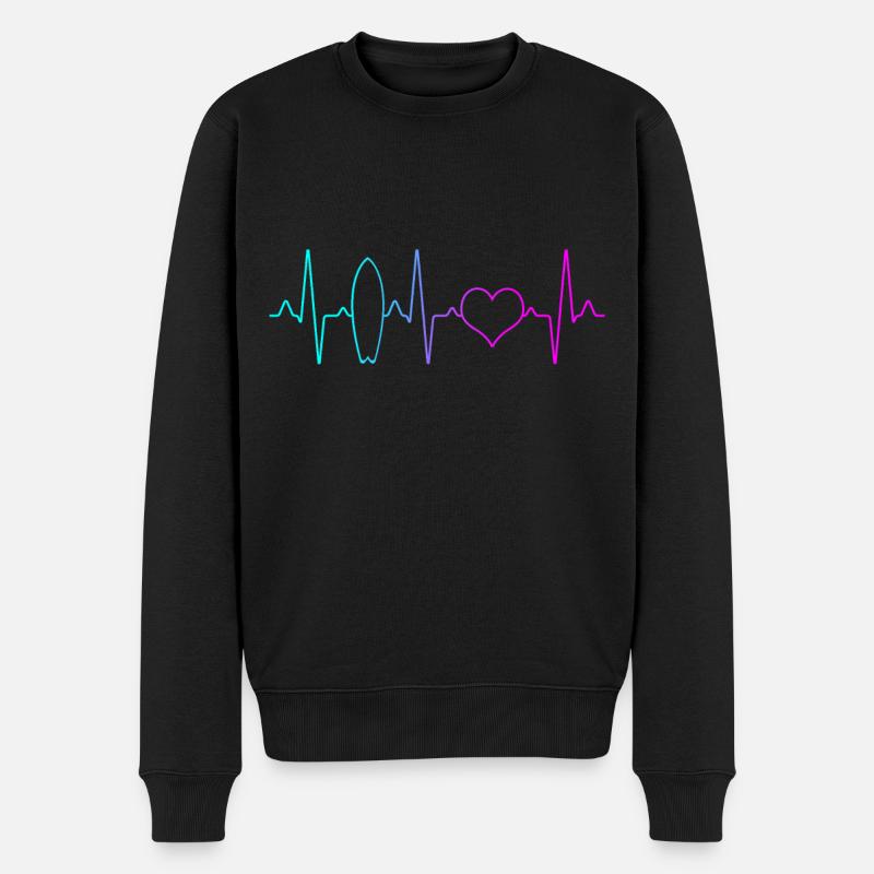 Surfing Herzschlag - Männer Premium Bio Pullover - Schwarz