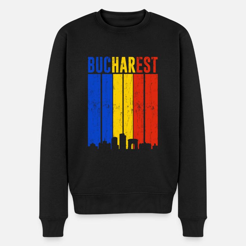 Bukarest Retro Vintage Rumänien Skyline - Männer Premium Bio Pullover - Schwarz