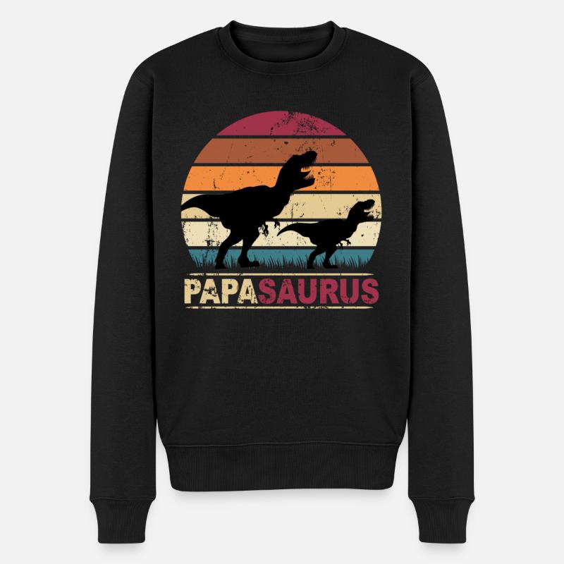 Papa Saurus Dinosaurier Familien Dino Papasaurus - Männer Premium Bio Pullover - Schwarz