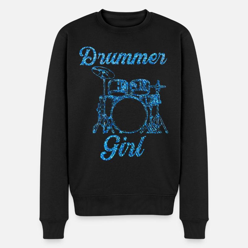 Girl am Schlagzeug - Männer Premium Bio Pullover - Schwarz