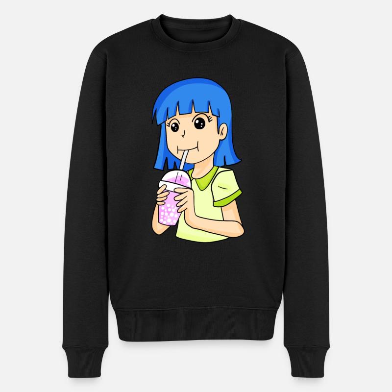 Anime Mädchen mit bubble tea - Männer Premium Bio Pullover - Schwarz