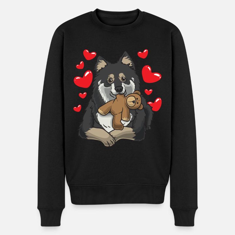 Finnischer Lapphund mit Kuscheltier - Männer Premium Bio Pullover - Schwarz