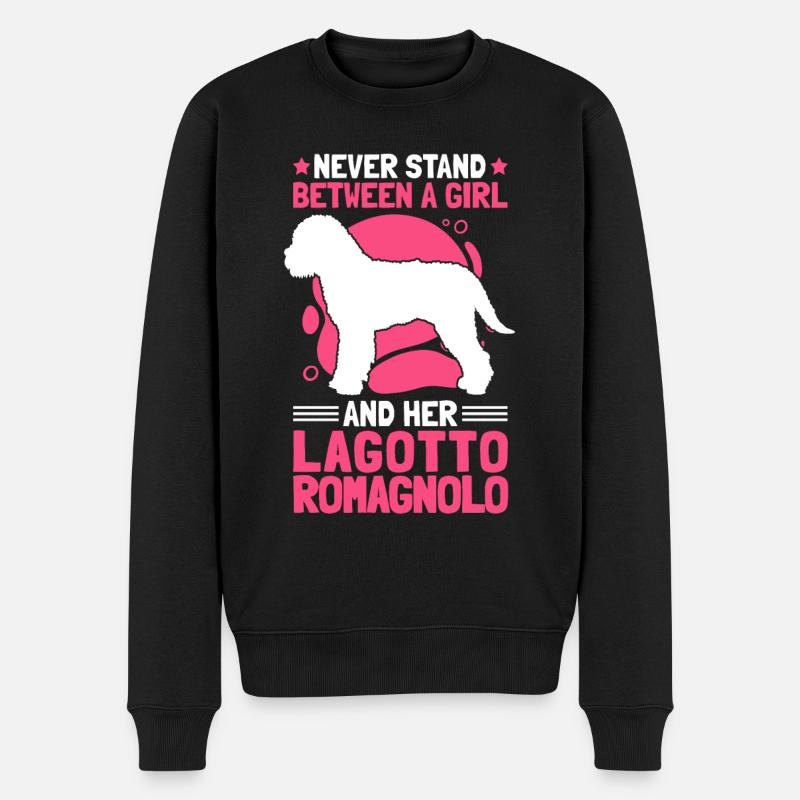 Mädchen mit Lagotto Romagnolo Trüffelhund - Männer Premium Bio Pullover - Schwarz