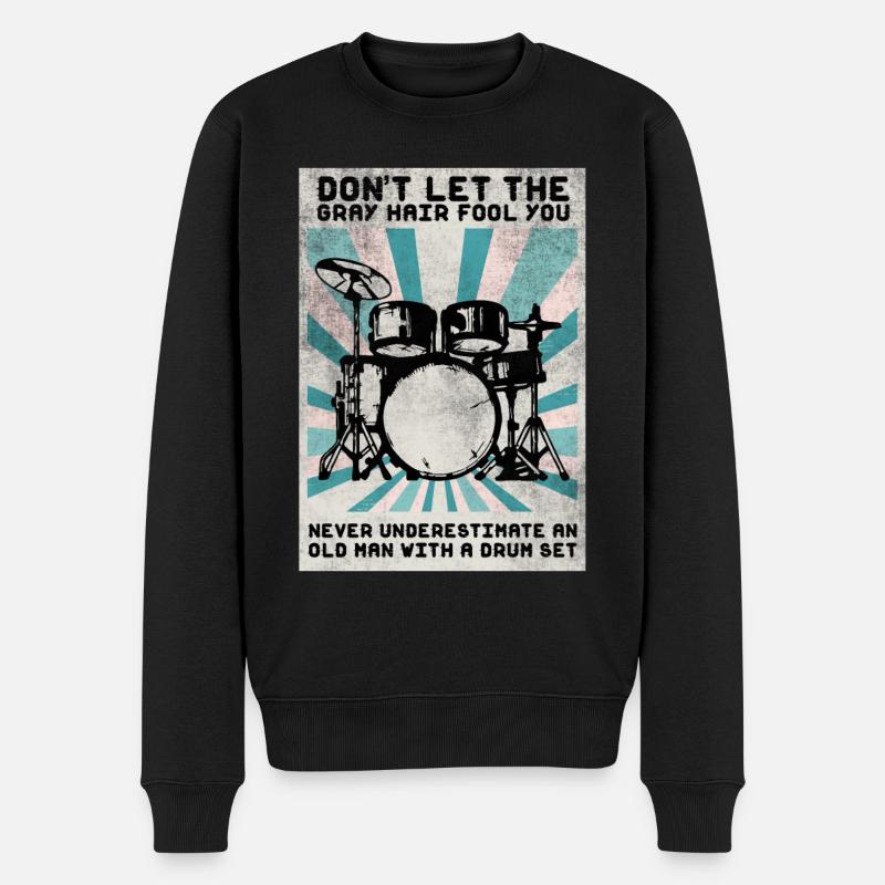Schlagzeug Drum Sticks Schlagzeuger Opa - Männer Premium Bio Pullover - Schwarz