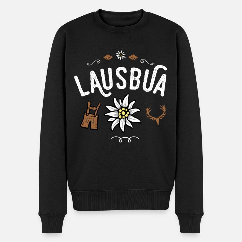 Lausbua Bayrischer Bua Ersatz Tracht Lederhose - Männer Premium Bio Pullover - Schwarz