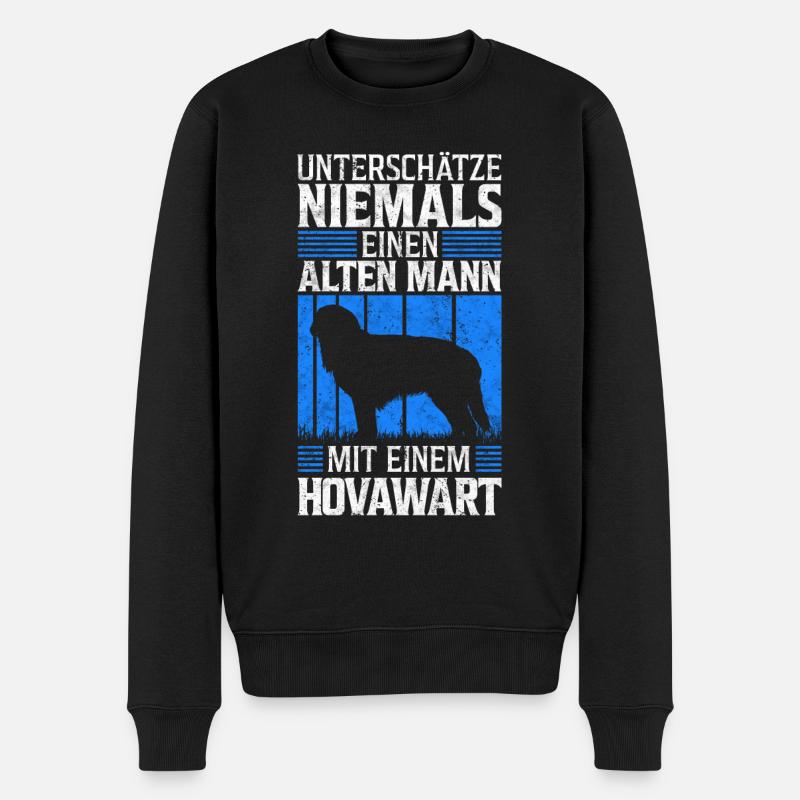 Alter Mann mit Hovawart Bauernhund Spruch - Männer Premium Bio Pullover - Schwarz