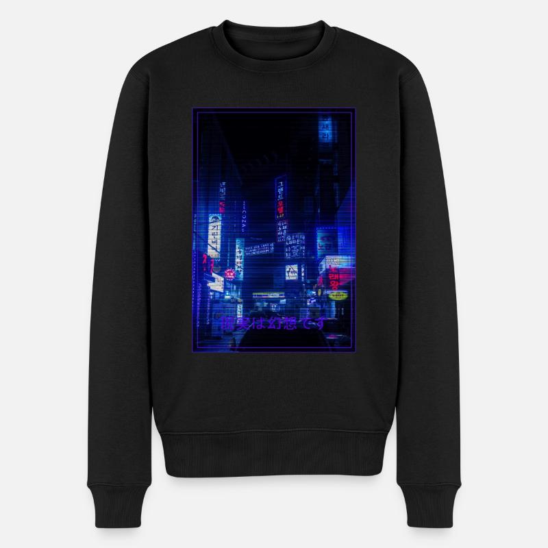 Tokyo Night City Cyberpunks Aesthetics - Männer Premium Bio Pullover - Schwarz