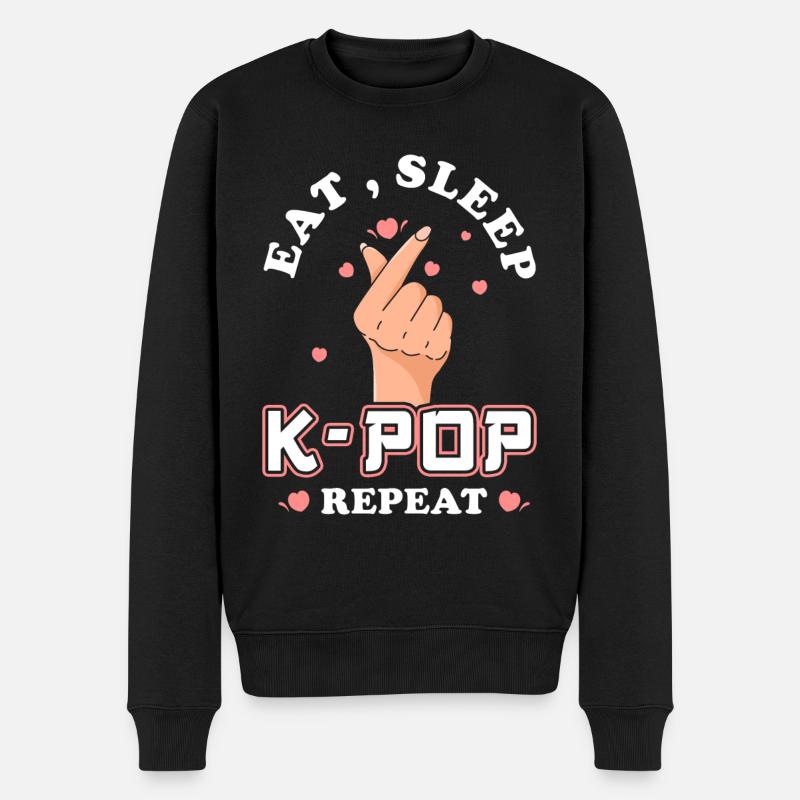 K-Pop Eat Sleep Kpop Repeat - Männer Premium Bio Pullover - Schwarz