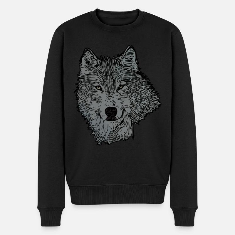 Wolf animal motif - Pull Premium bio Homme - noir