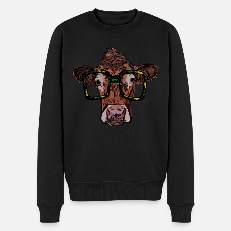 Kuh mit Sonnenbrille Kuhmotiv Tier - Männer Premium Bio Pullover - Schwarz