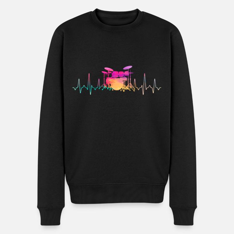 Drummer Heartbeat - Männer Premium Bio Pullover - Schwarz