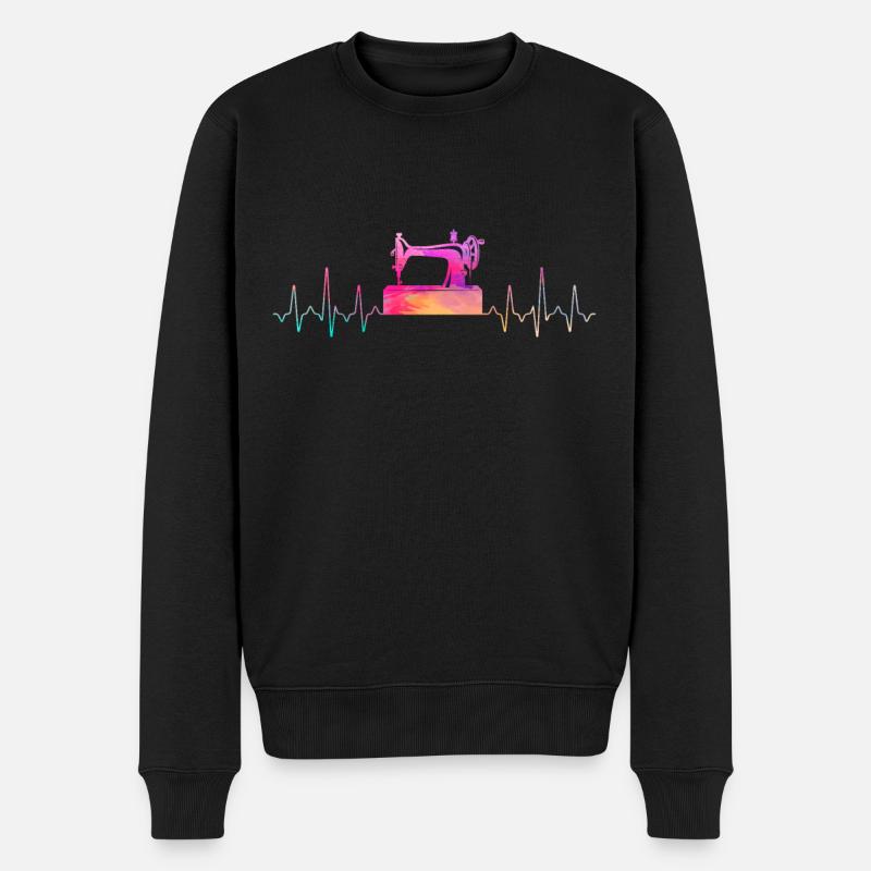 Nähmaschine Nähen Heartbeat - Männer Premium Bio Pullover - Schwarz