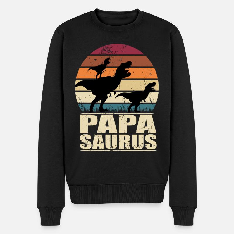 Papasaurus T-Rex Dinosaurier Familien Dino Vater - Männer Premium Bio Pullover - Schwarz
