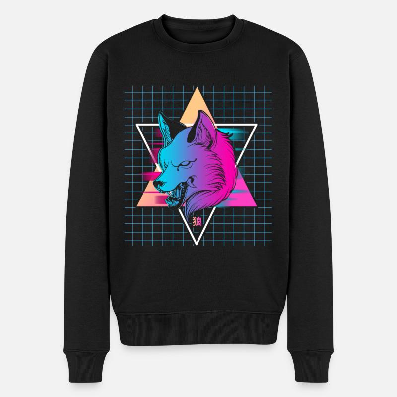 Japon Vaporwave Wolf - Pull Premium bio Homme - noir