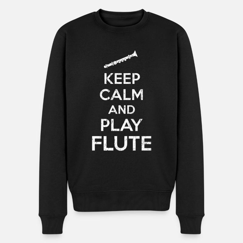 Flute Keep Calm Saying - Men's Premium Organic Jumper - black