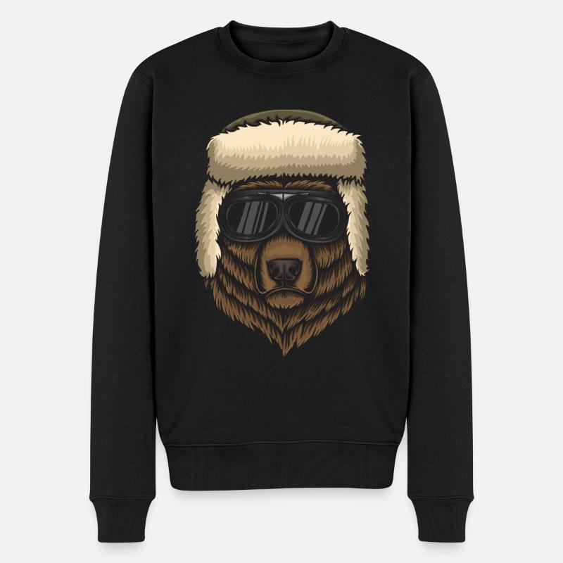 Bär mit Sonnenbrille - Männer Premium Bio Pullover - Schwarz