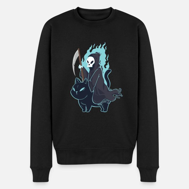 Grim-Reaper Reiten Katze lustiger Tod - Männer Premium Bio Pullover - Schwarz