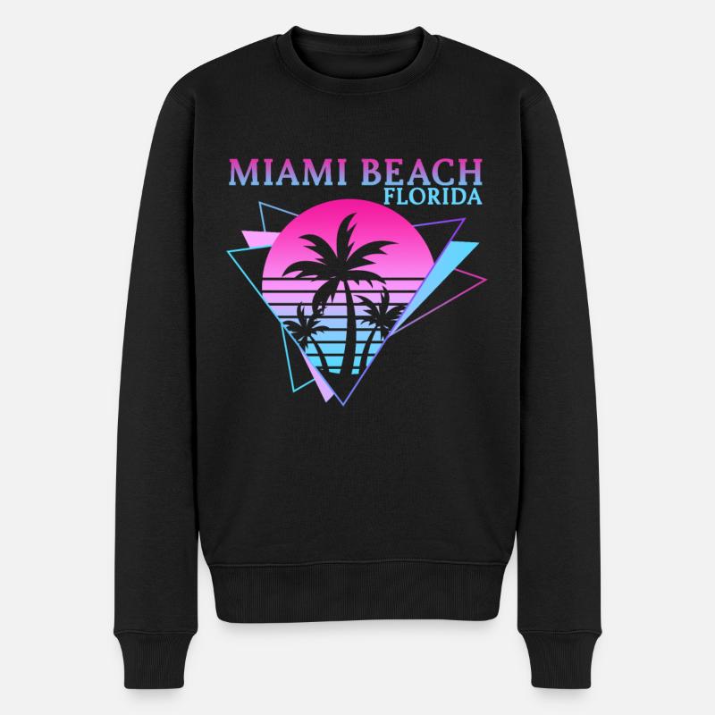 Miami Beach - Retro 80s Aesthetic Vaporwave - Männer Premium Bio Pullover - Schwarz