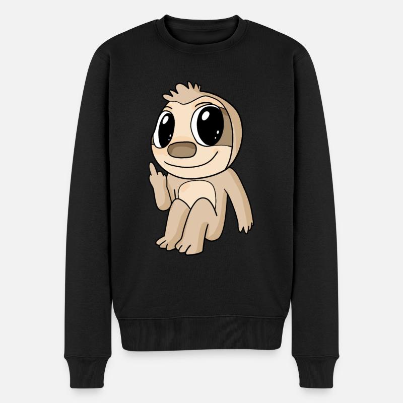 Faultier lustig Mittelfinger - Männer Premium Bio Pullover - Schwarz