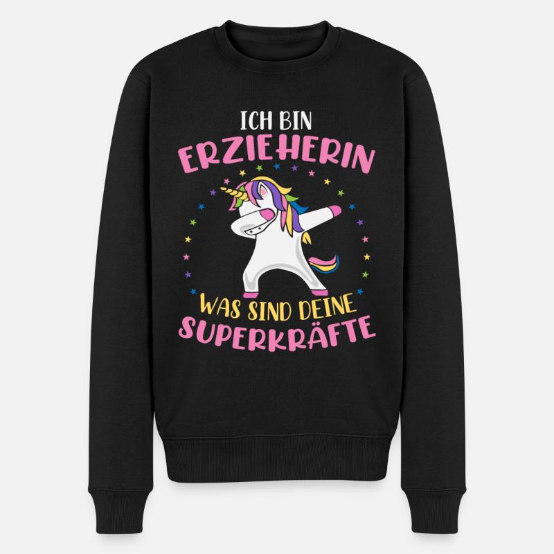 Erzieherin Einhorn Erzieherin Spruch Damen Frauen - Männer Premium Bio Pullover - Schwarz