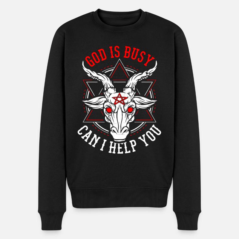 God Is Busy Can I Help You Devil Satanic Satan - Men's Premium Organic Jumper - black