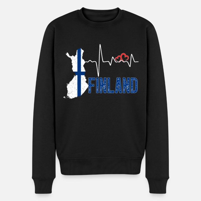 Finland Flag Map Heartbeat for Finnish Pride - Männer Premium Bio Pullover - Schwarz
