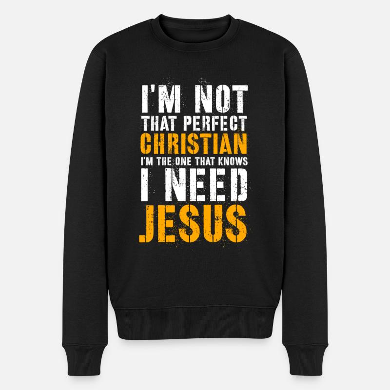 Jesus Jesus Jesus Christlich Christlich Christlich - Männer Premium Bio Pullover - Schwarz