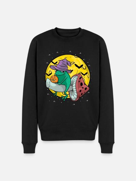 Cottagecore Aesthetic Halloween Frosch Auf Pilz - Männer Premium Bio Pullover - Schwarz
