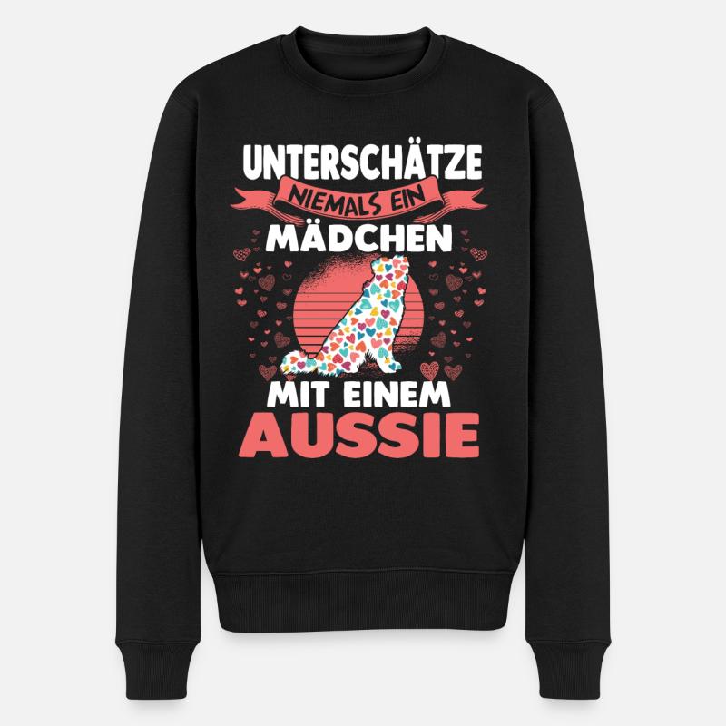 Unterschätze niemals eine Mädchen mit Aussie - Männer Premium Bio Pullover - Schwarz